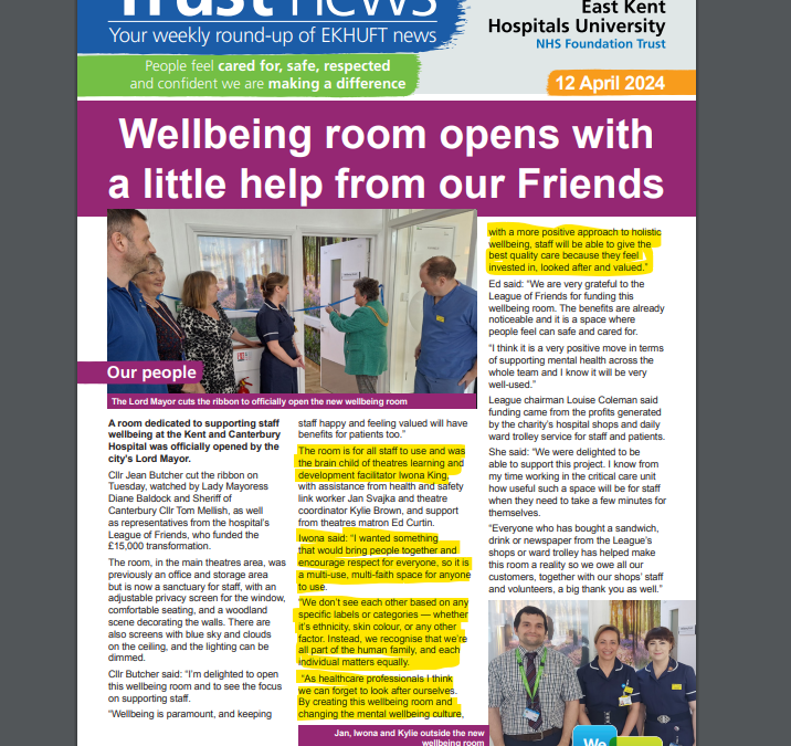 Iwona’s dream is a reality!  Student creates NHS wellbeing room.